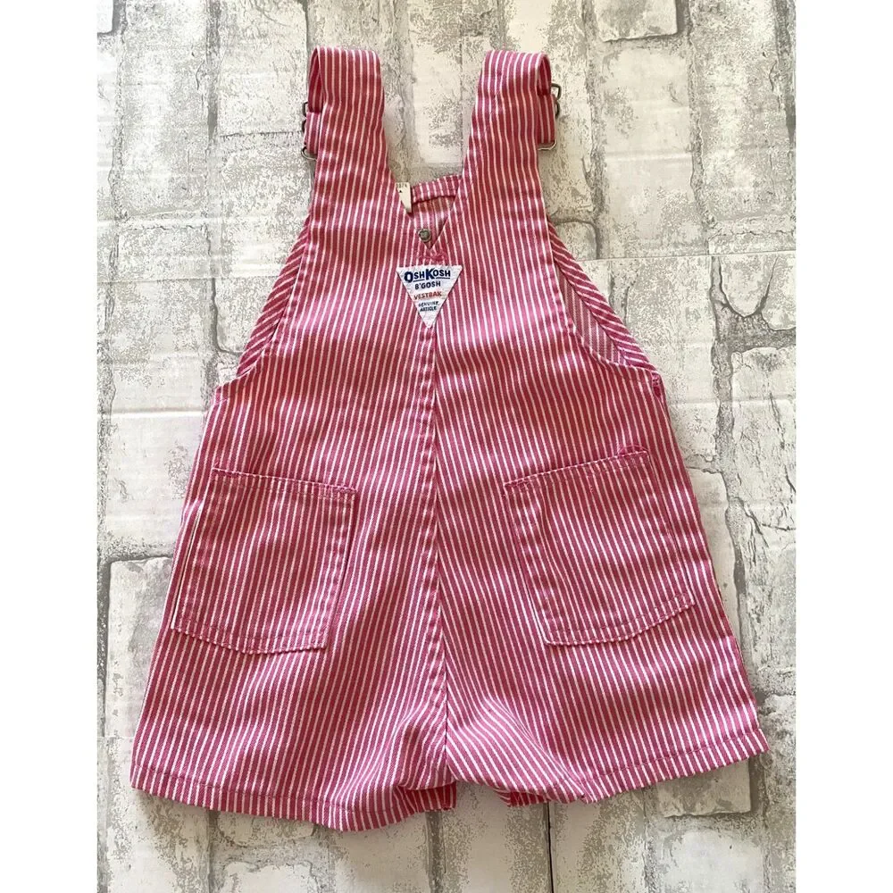 VTG OshKosh Bgosh USA Kids Hickory Stripe Short Cotton Blend Overall Romper 4T